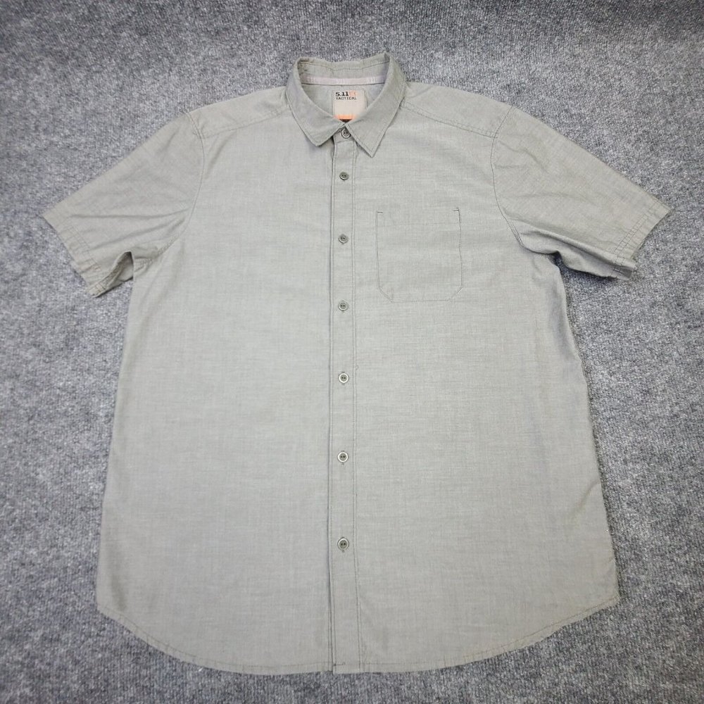 511 Tactical Mens Button Up Shirt Medium Gray Short Sleeve Collared Casual Shirt